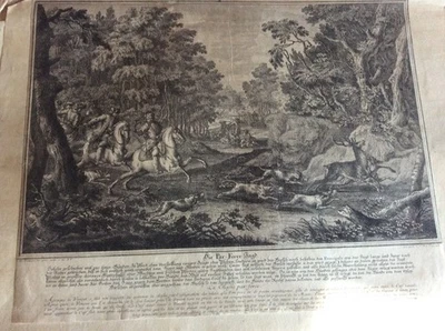 "Die Parforce Jagd des Hirschen", Kupferstich von Joh. Elias Ridinger 1756  RNT - Bild 1 von 2