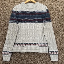 Fair Isle Cable Knit Sweater Nordic Ski Lodge Cozy Crewneck Large Trent Vintage