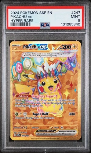 2024 POKEMON SSP EN-SURGING SPARKS HYPER RARE #247 PIKACHU EX PSA 9