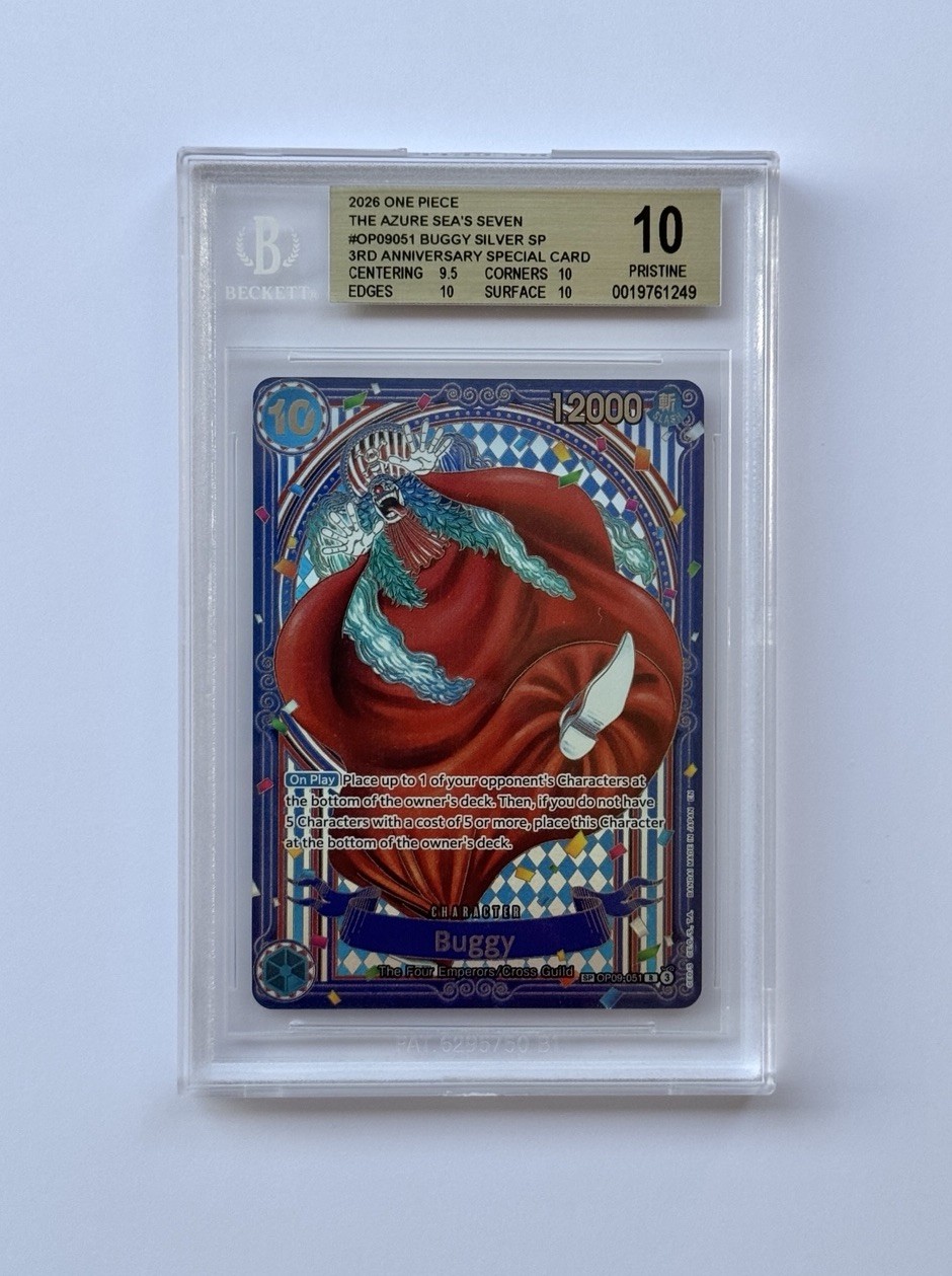 One Piece TCG Buggy SILVER SP OP09-051 The Azure’s Sea Seven BGS 10 PRISTINE ENG