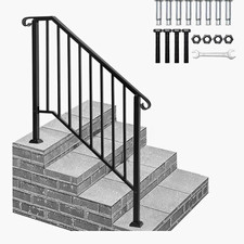 Black Metal Outdoor Stair Handrail, Matt Weather Resistant, Fixings Included