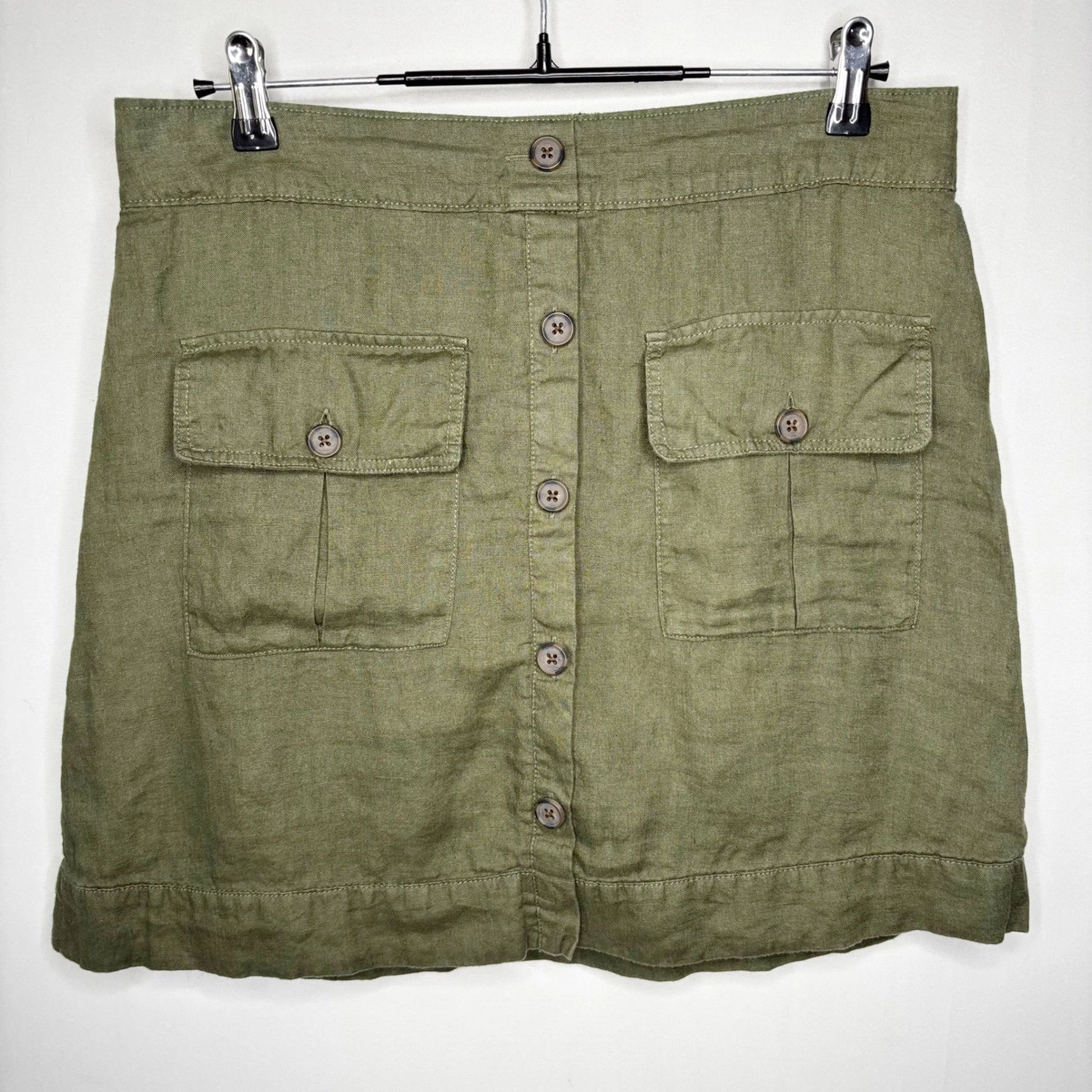 Nicole Miller Linen Button Front Utility Cargo Mini Skort Olive Green Size L