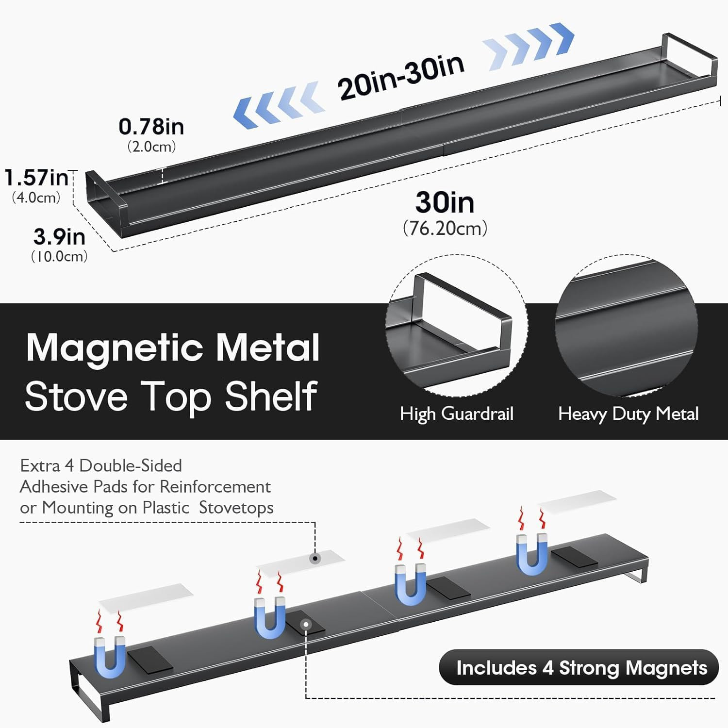 4X Strong Magnetic Shelf for Stove Top, 30" Adjustable Oven Shelf Spice Rack ove