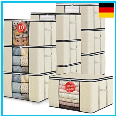 GOMAIHE Aufbewahrungsbox mit Deckel 90L Verstärkte Griffe Beige Umzugskartons Kle