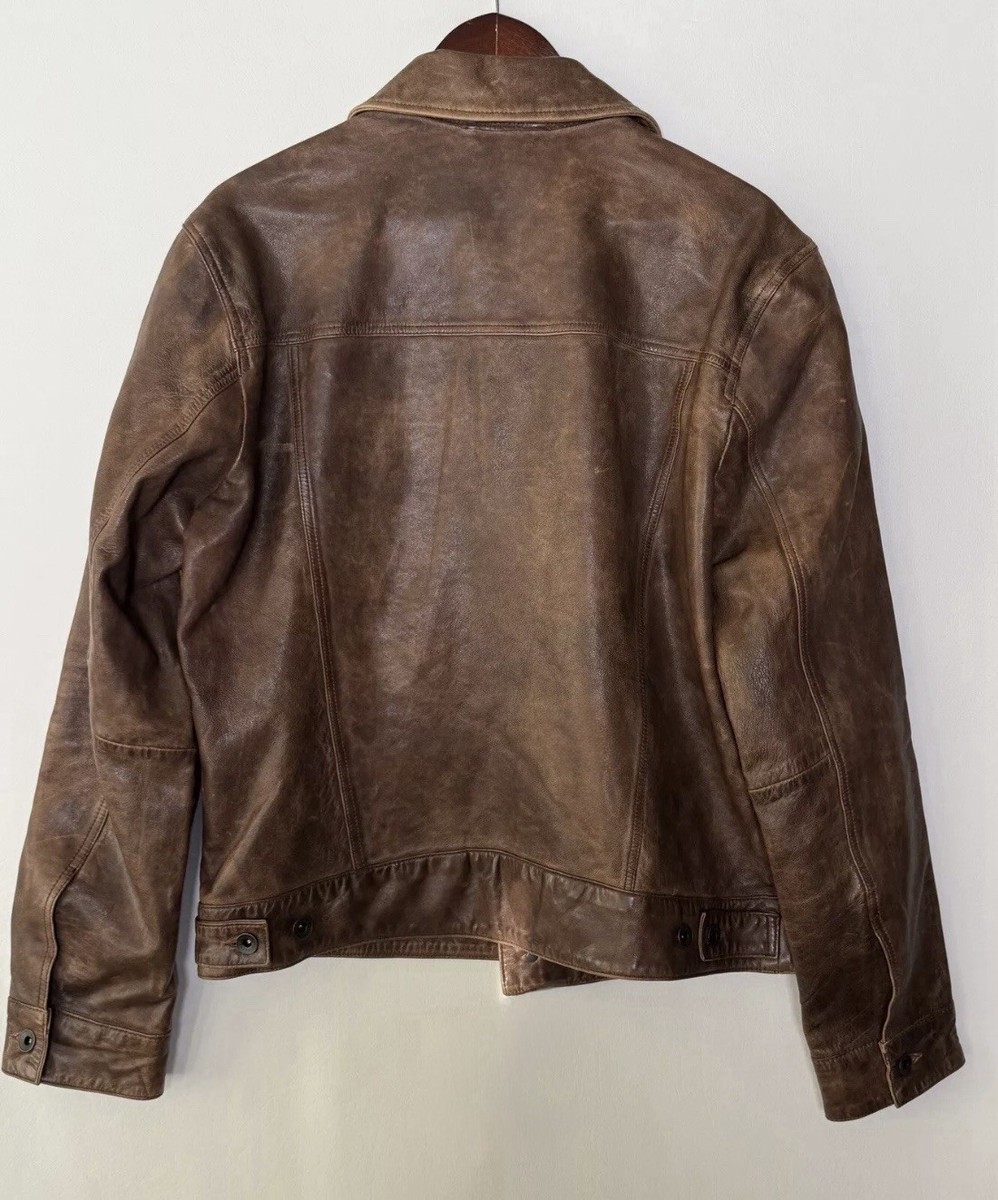 John Varvatos Trucker Button Front Leather Jacket Size 44 John Varvatos Trucker Button Front Leather Jacket Size 44