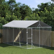 Outdoor Dog Kennel Silver Galvanized steel, Polyethylene Large