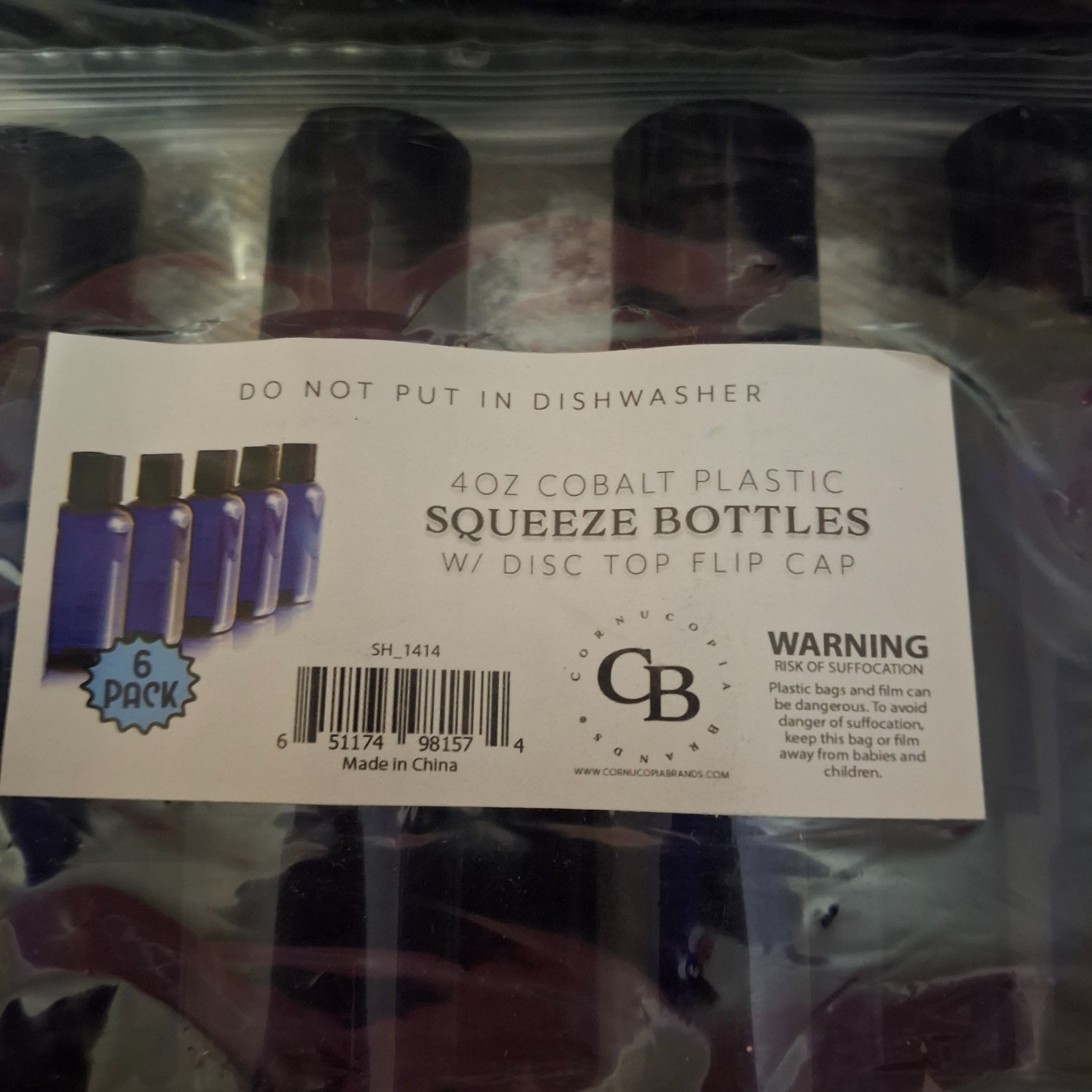 CB 4 oz Squeeze Bottles 12-Pack Cobalt Blue Disc Top Flip Pop-Up Cap Blank Empty