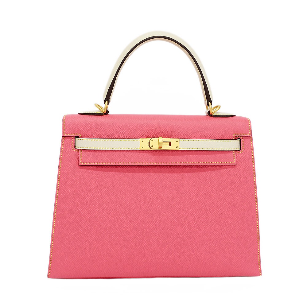 Hermes Kelly 25 Handbag Rose Azalee Clemence Gold Hardware D Stamp