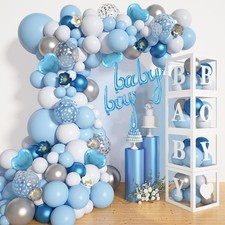 137pcs Baby Blue Balloons Baby Shower Decorations for Boy with Baby Boxes, White