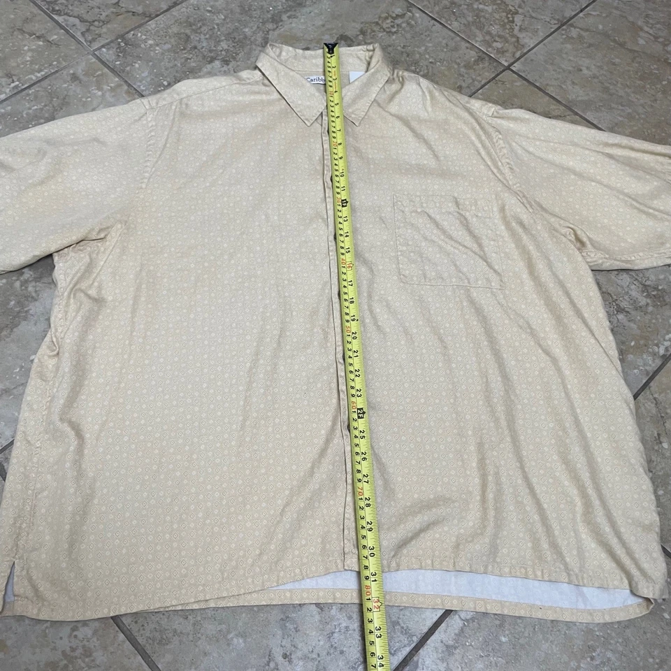 Camisa Caribbean Joe XXL seda algodón abotonada patrón beige para hombre Foto 4 de 4