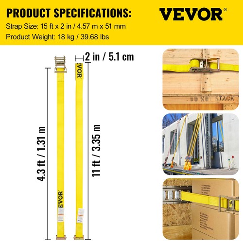 VEVOR 2"x15' E-Track Ratchet Straps 18-Pack Tie-Down Kit Cargo Van Truck Trailer - Picture 7 of 12