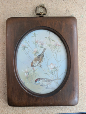 Vtg 1980s Anni Moller Birds Lithograph Print Wood Frame Decorative Hook 8.75''