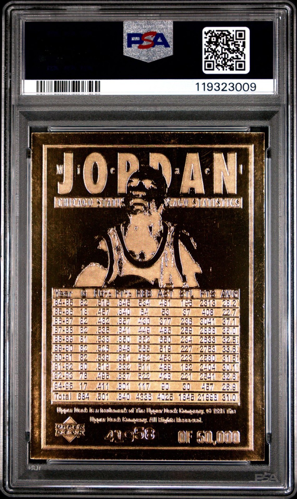 1995 UPPER DECK 23K GOLD MICHAEL JORDAN 50,000 PRINT RUN PSA 8 NM-MT view 16