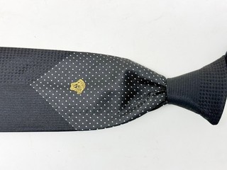 LNWOT Vintage Versace Black Woven Spotted Patchwork Gold Medusa Silk Tie Italy
