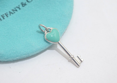 Tiffany & Co. Silver Blue Enamel Heart Key Pendant Charm