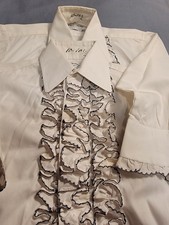 AS IS Pair of Vintage Boys Austin Powers Ruffle Tuxedo Shirts White w/ Dark Trim