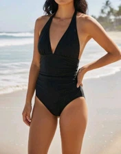 Cupshe One Piece Swimsuit Size Small Black Halter Neck 
