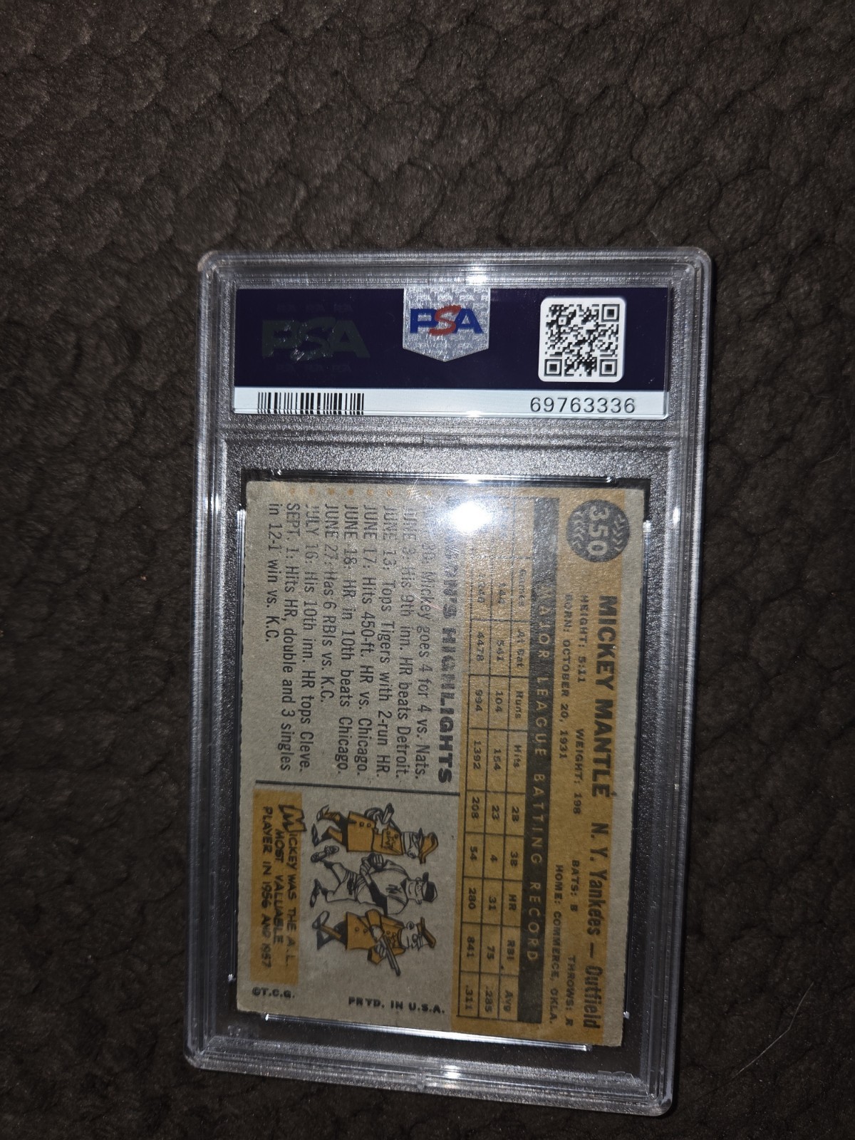 1960 Topps - Mickey Mantle #350 PSA 2 view 11