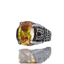 Cable Chain Design 925 Sterling Silver Citrine Stone Men's Ring, Handmade Silver