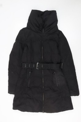 Zara Damen schwarze lange Gürtel gefütterte Daunenjacke Größe 10