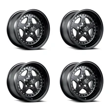 Set 4 15" Center Line Telstar 2.0 Black Center Black Lip 15x7 Wheels 5x4.5 -06mm