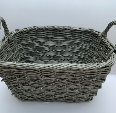New! Gray Woven Basket Storage Resin Wicker Indoor & Outdoor 2 Handle Large