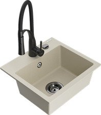 Lavello in granito Mexen Milo con rubinetto Aster, beige/nero, 1 camera