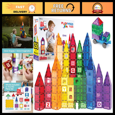 150-Piece Magnetic Building Tiles Set for Kids - STEM Educational Blocks, ABC Le