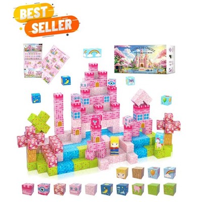 100 PCS Magnetic Building Blocks - Safe Pink Castle STEM Toys for Kids Aged 4-8