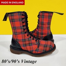 Dr. Martens Doc England MIE Rare 80's Vintage Red Tartan 1490 Boots UK4 US6