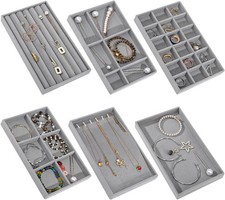 Stackable Jewelry Organizer Trays 6 Set of Velvet Jewelry Drawer Insert Sets