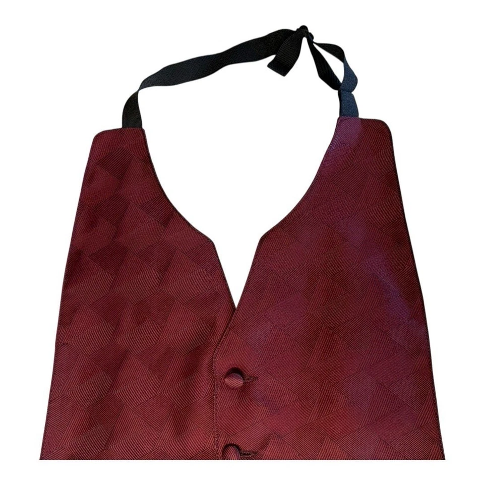 Perry Ellis Mens Formal Tuxedo Vest~Fit All 37-50~Maroon Black Geometric ~ L14 5 - Image 4 of 4