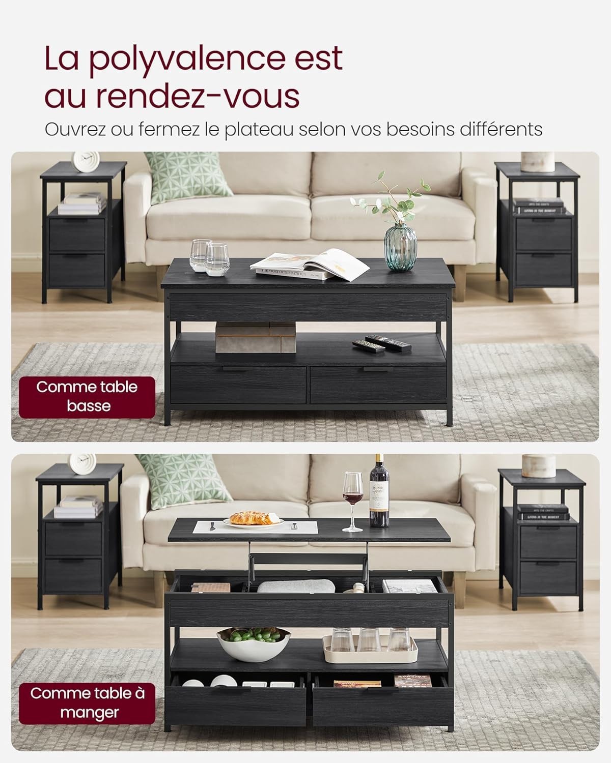 Table basse relevable avec rangements style industriel pour vos soirées télé - 4