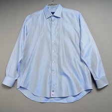 David Donahue Dress Shirt 17.5 36/37 Blue Herringbone Pattern Spread Collar