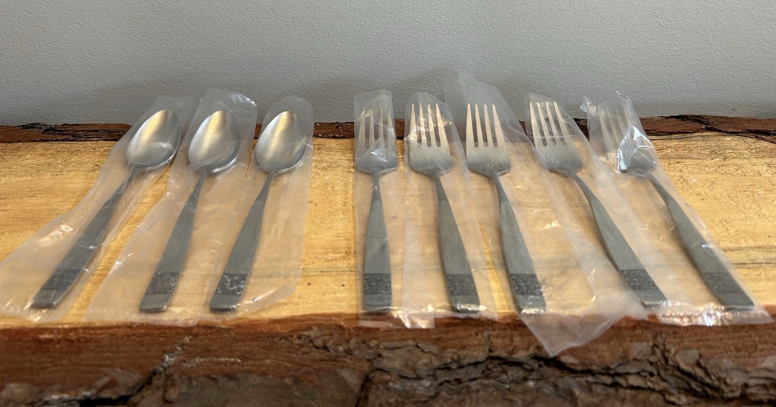 National Stainless Flatware, MCM, Lot of 8. Forks 6 3/4”, Spoons 6 1/4”. NEW! 