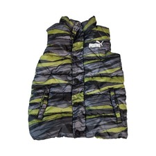 Puma Kids Puffer Vest Grey Lime Green Geometric Print Snap Front Size 5