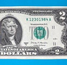 December 30, 1984 (K 12301984 A) BIRTHDAY Serial Number $2 Two Dollar Bill