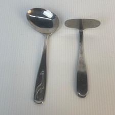 Vintage Baby Set Feeder Spoon Pusher Christening Gift Giraffe Stainless steel