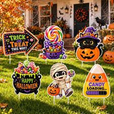 6-Pack Halloween Candy Theme Lawn Yard Signs with Stakes, Outdoor Decors