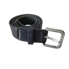 Leather Belt Made in Italy Black with Silver Tone Buckle Mens Size 36