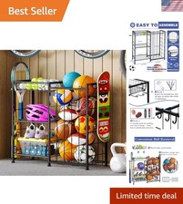 Sports Equipment Organizer, Ball Storage Rack with Elastic Straps and Removab...
