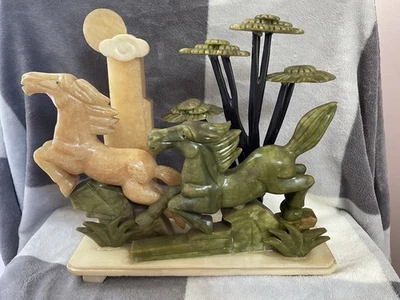 翡翠马动物中国风雕像、雕像| eBay