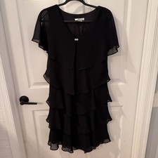 VINTAGE 80s Black Georgette Ruffled Flapper Dress by Patra Size 10 Semi Formal