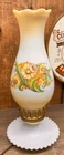 1970s Milk Glass Hurricane Lamp: Yellow Floral, Farmhouse Decor, 15" Vintage