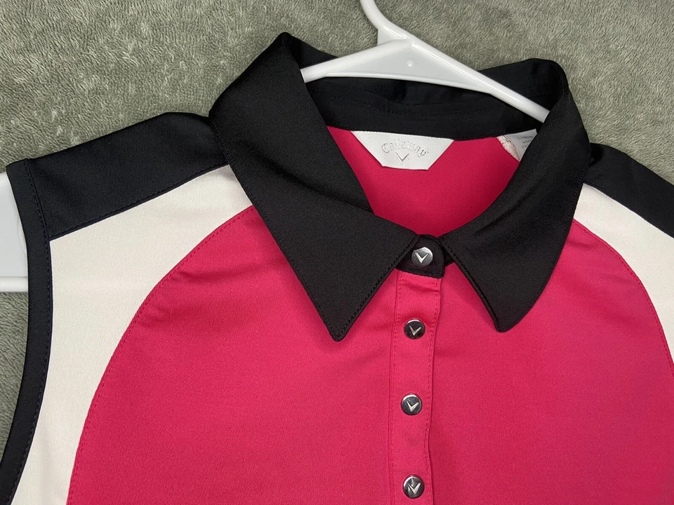 Camiseta sin mangas de golf Callaway para mujer talla L rosa blanco bloques de color a presión sin mangas Foto 3 de 4