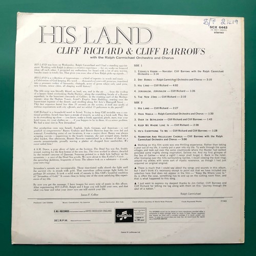 Cliff Richard HIS LAND Gospel Film Soundtrack LP Ralph Carmichael Barrows Israel - Picture 2 of 24