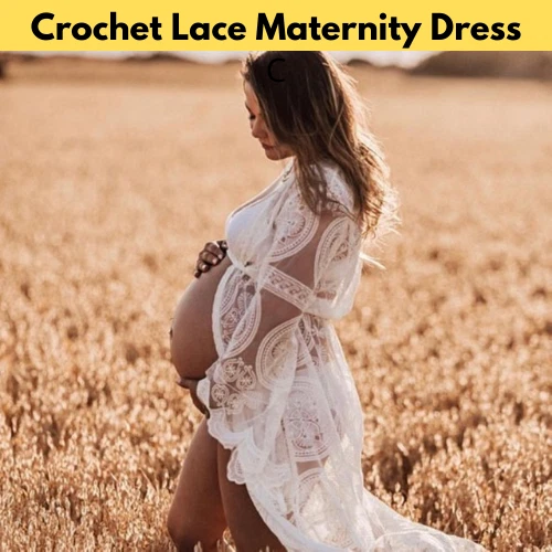 Pregnant Maternity Women Crochet Lace Split Maxi Dress Photography Photo Dresses