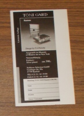 Seltene Werbung vintage TONI GARD Rasierer F.A. Porsche Design MoMA 1994