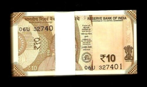 India 10 RUPEE P-109 2018-2025 x 100 Pcs BUNDLE Lot Gandhi UNC Indian Money NOTE - Picture 1 of 7