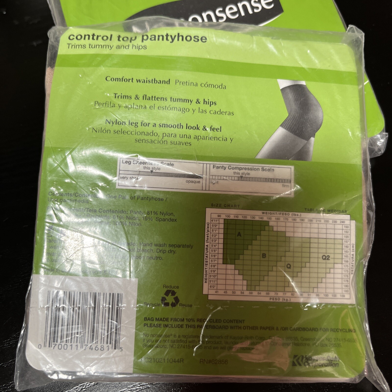 NOS No Nonsense Control Top Pantyhose Size B Reinforced Toe 3 prNUDE